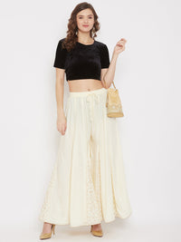 Thumbnail for Wahe-NOOR Women's Cream Printed Rayon Gharara - Distacart