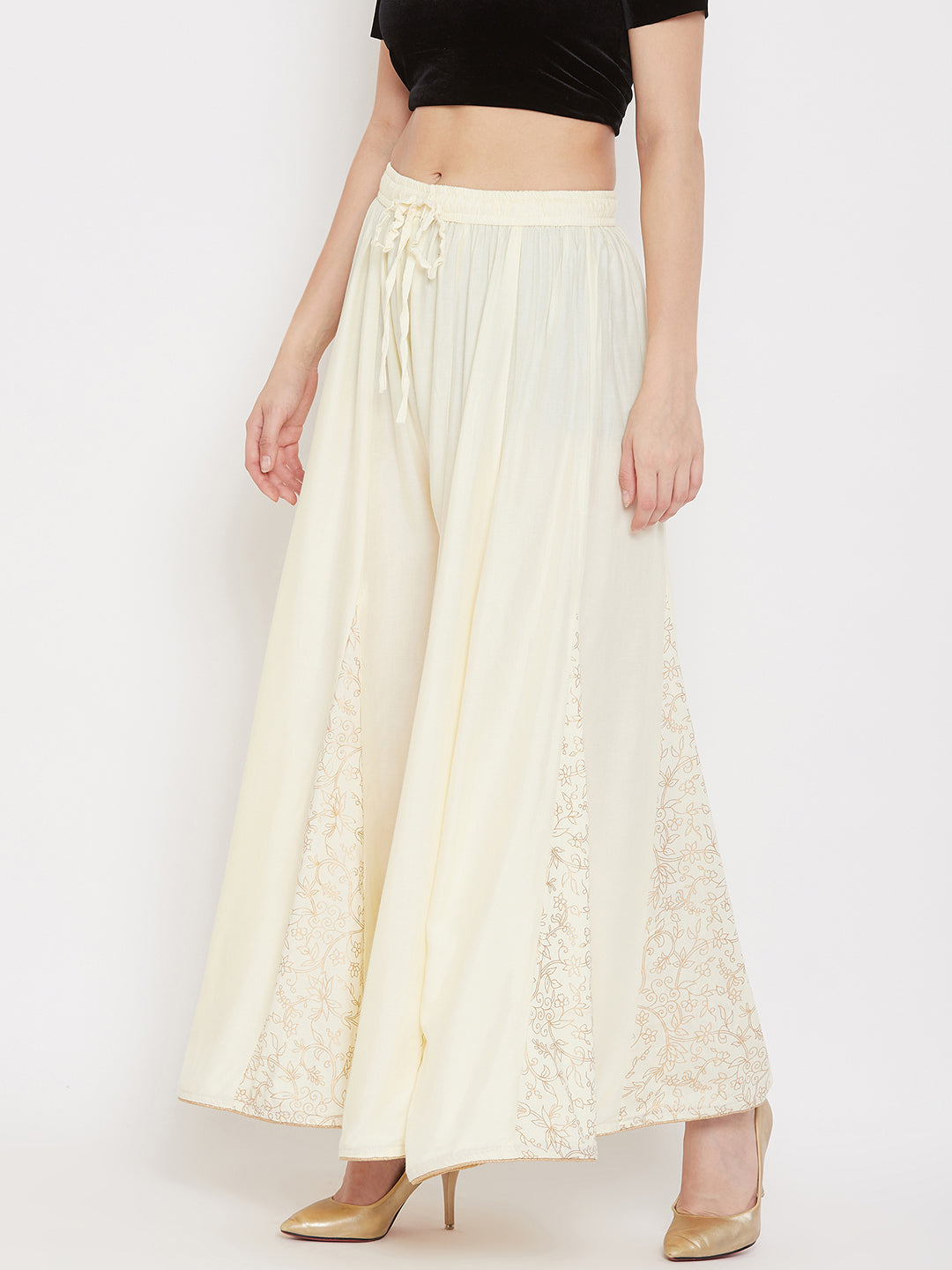 Wahe-NOOR Women's Cream Printed Rayon Gharara - Distacart