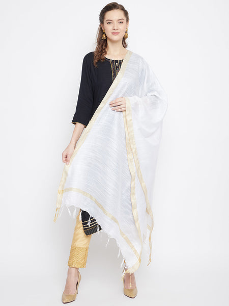 Wahe-NOOR Women's White Solid Cotton Tussar Dupatta - Distacart