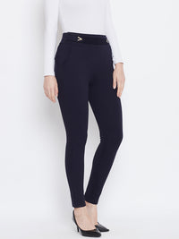 Thumbnail for Wahe-NOOR Women's Navy Blue Solid Jeggings - Distacart