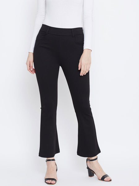 Wahe-NOOR Women's Black Solid Bootcut Jeggings - Distacart