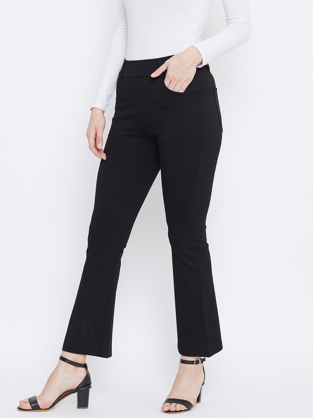 Wahe-NOOR Women's Black Solid Bootcut Jeggings - Distacart