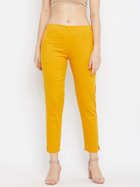 Wahe-NOOR Women's Mustard Regular Fit Solid Pants - Distacart