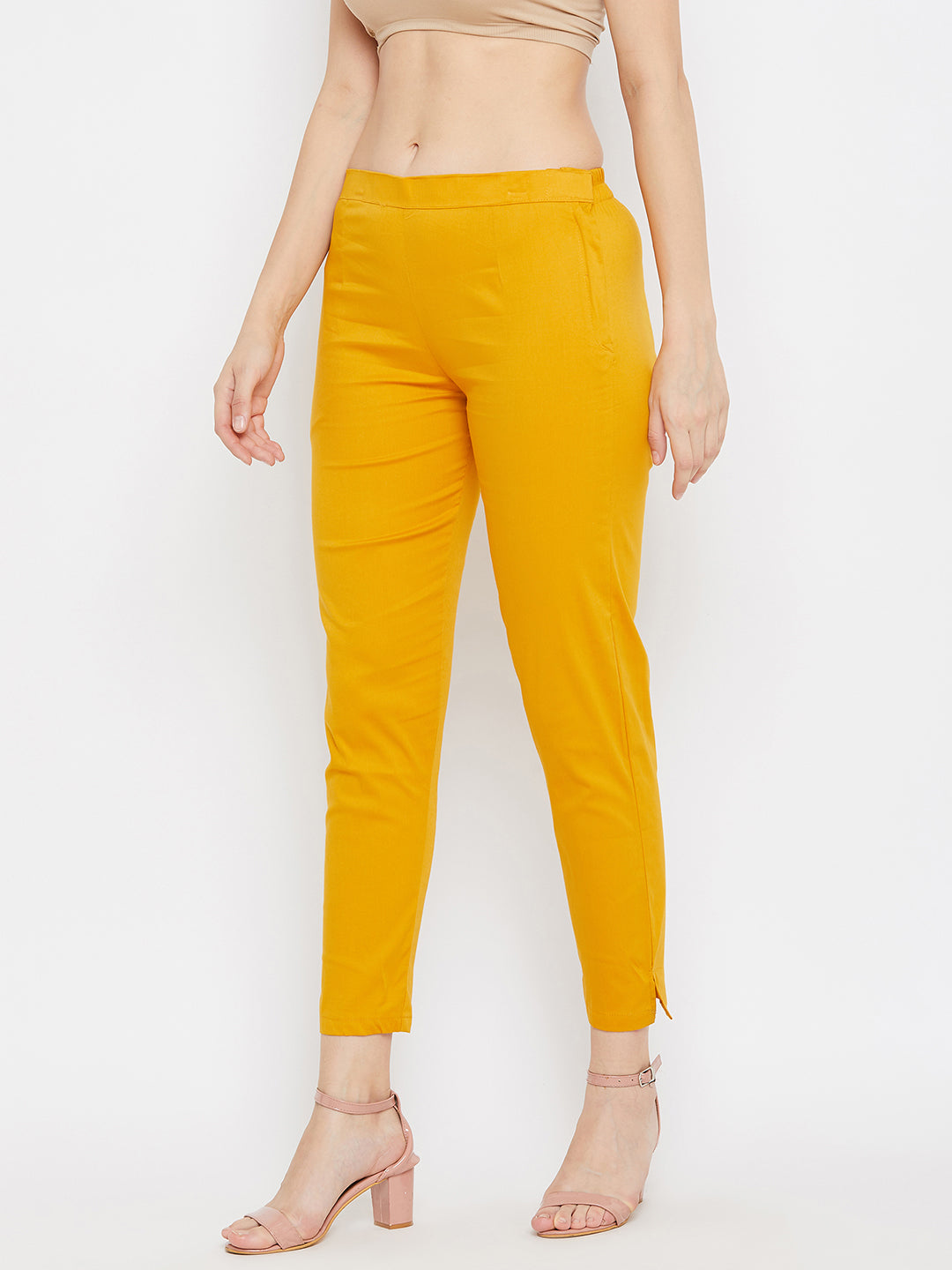 Wahe-NOOR Women's Mustard Regular Fit Solid Pants - Distacart