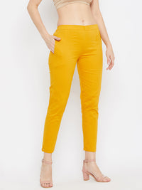 Thumbnail for Wahe-NOOR Women's Mustard Regular Fit Solid Pants - Distacart