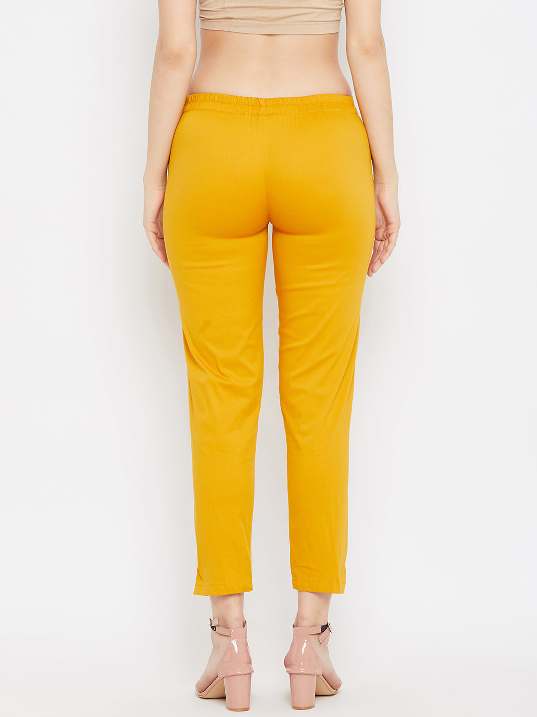 Wahe-NOOR Women's Mustard Regular Fit Solid Pants - Distacart