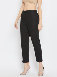 Thumbnail for Wahe-NOOR Women's Black Regular Fit Solid Pants - Distacart