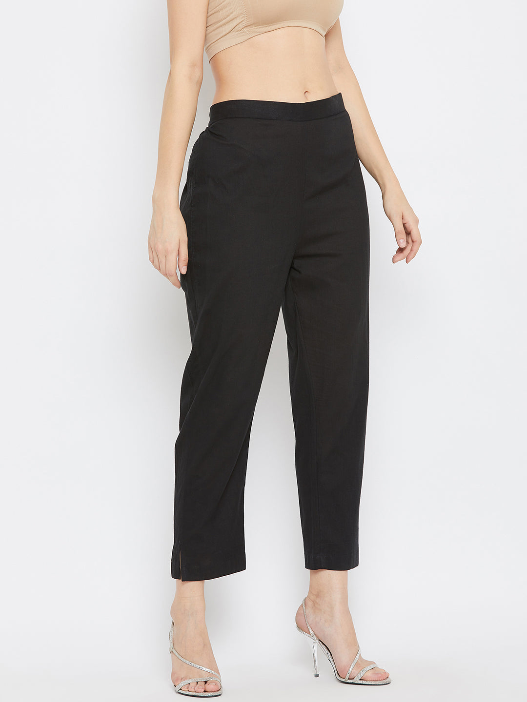 Wahe-NOOR Women's Black Regular Fit Solid Pants - Distacart