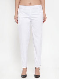 Thumbnail for Wahe-NOOR Women's White Regular Fit Solid Pants - Distacart