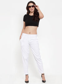 Thumbnail for Wahe-NOOR Women's White Regular Fit Solid Pants - Distacart