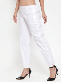 Thumbnail for Wahe-NOOR Women's White Regular Fit Solid Pants - Distacart