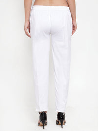 Thumbnail for Wahe-NOOR Women's White Regular Fit Solid Pants - Distacart