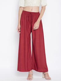 Thumbnail for Wahe-NOOR Women's Rust Solid Rayon Palazzo - Distacart