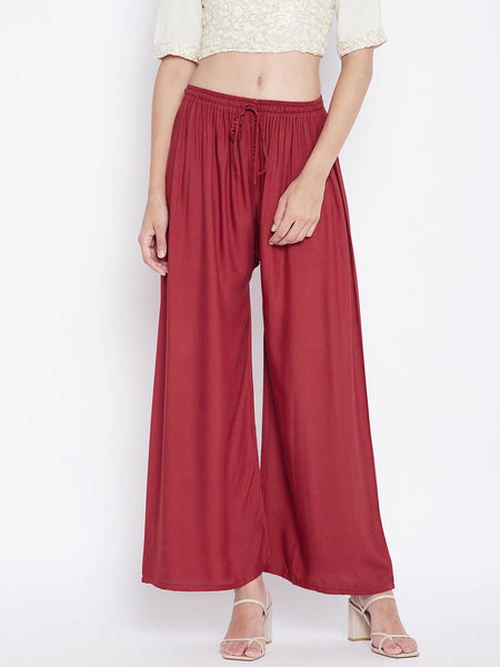 Wahe-NOOR Women's Rust Solid Rayon Palazzo - Distacart