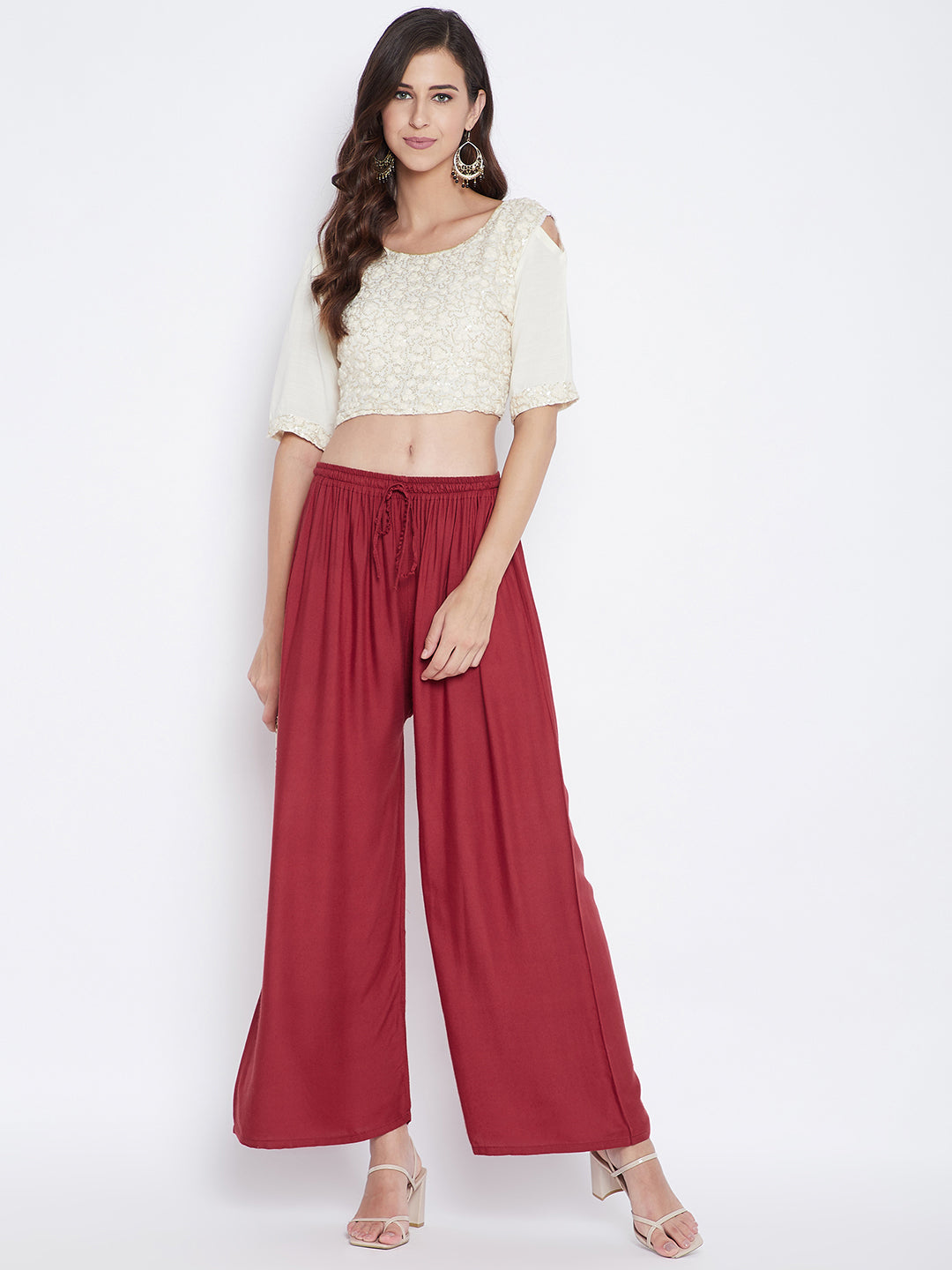 Wahe-NOOR Women's Rust Solid Rayon Palazzo - Distacart