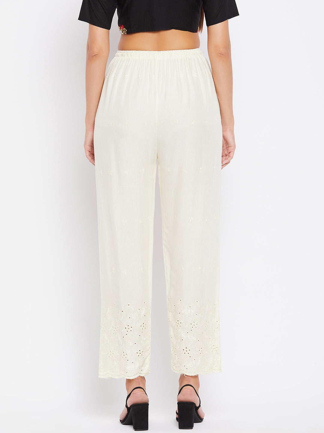 Wahe-NOOR Women's Cream Chikankari Rayon Palazzo - Distacart