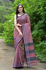 Thumbnail for Very Much Indian Traditional Patteda Anchu Ilkal Handloom Saree-Cast Maroon Tone - Distacart