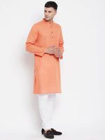 Thumbnail for Even Apparels Orange Color Pure Cotton Men's Kurta With Band Collar - Distacart