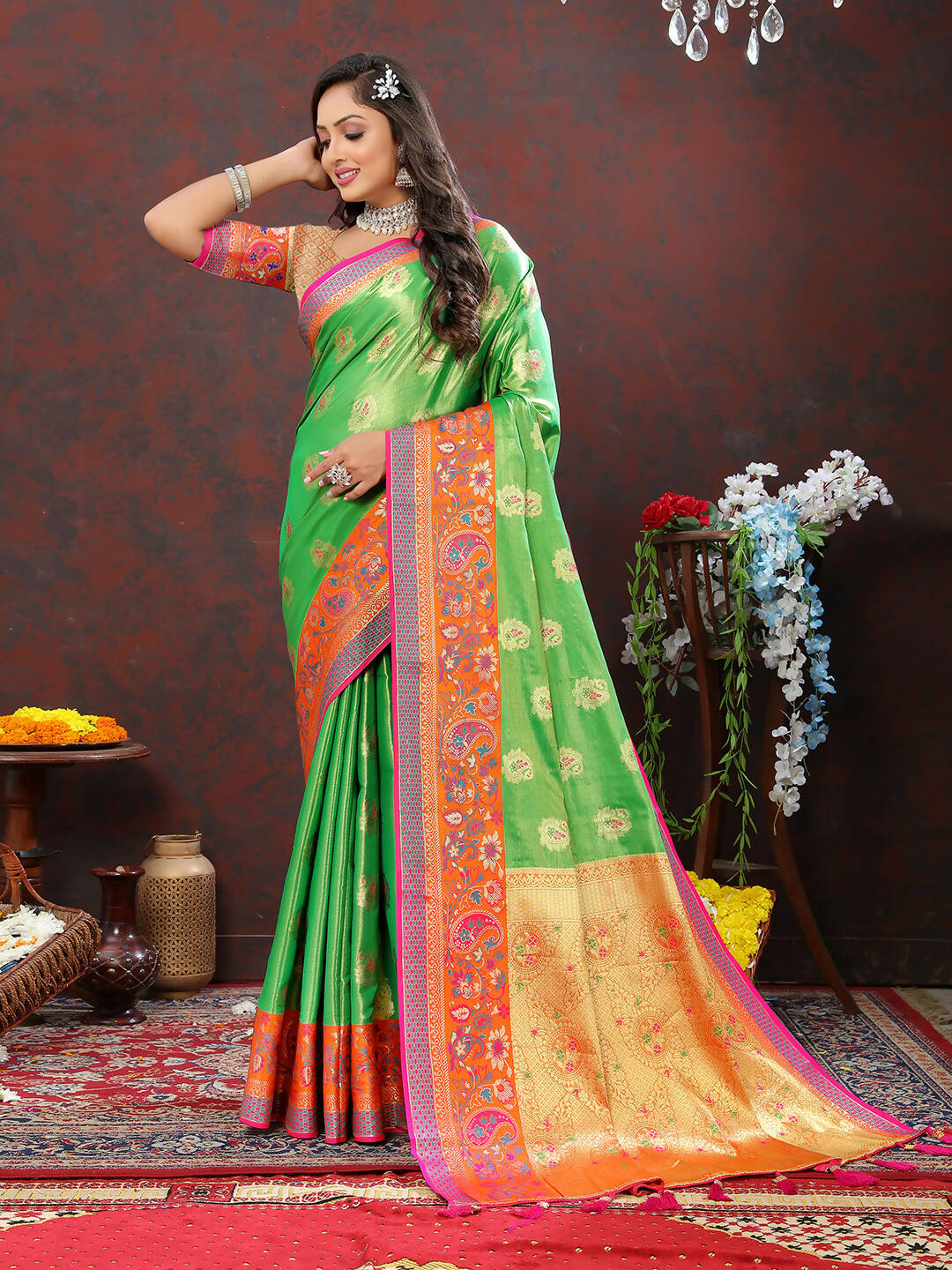 Lorenvalley Fashion Navyblue Kanjivaram Silk Woven Design with Zari Weaving Saree - Distacart