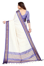 Thumbnail for Vamika Weaving White Cotton Silk Saree (DEVAL PURPLE) - Distacart