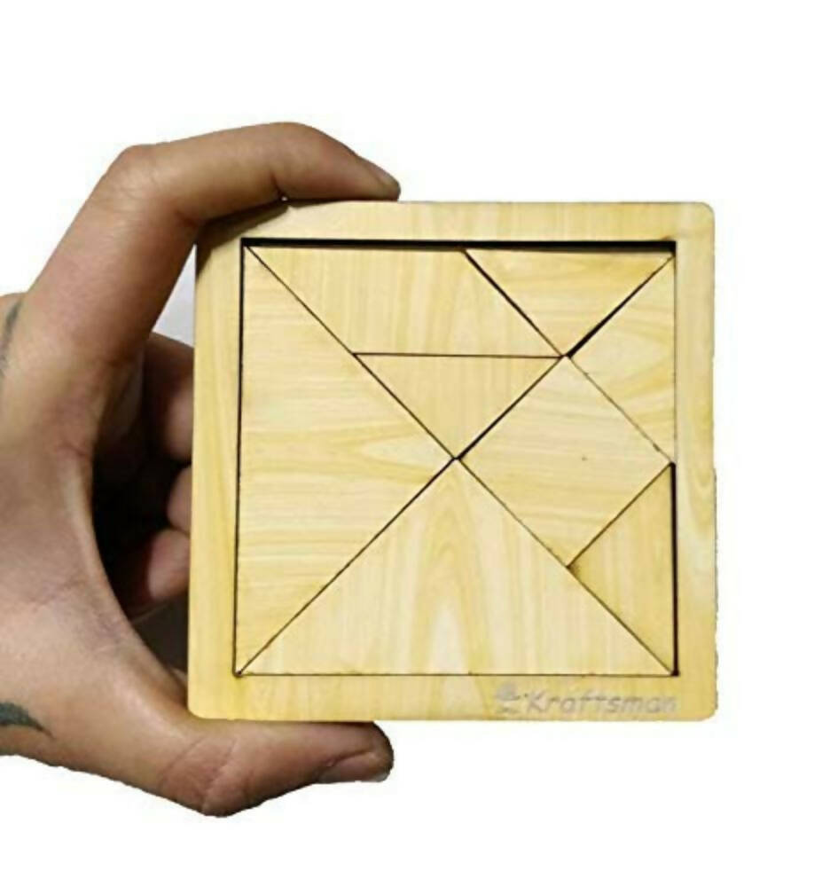Kraftsman Portable Wooden Tangram Puzzle | 7 Pieces Puzzle Board for Kids and Adults | Travel Pouch Included - Distacart
