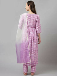 Thumbnail for FIORRA Women's Lavender Lurex Cotton Flared Kurta Pant With Dupatta - Distacart