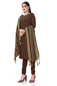 Thumbnail for Brown Cotton Jacquard Woven Unstitched Dress Material - Amara - Distacart