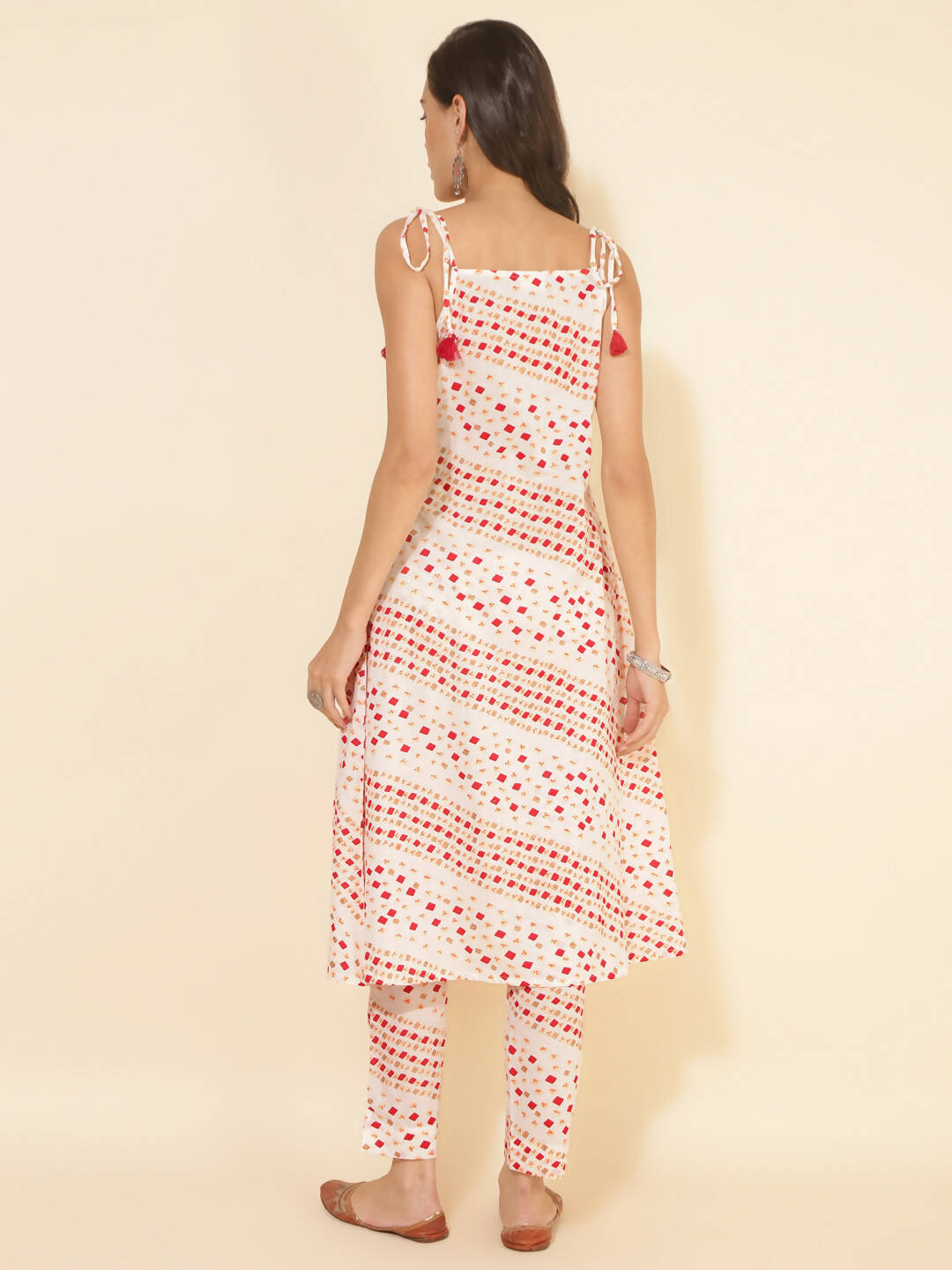 Janasya Women's White Cotton Geometric Printed Casual A-line Co-ords - Distacart