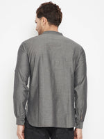 Thumbnail for Even Apparels Grey Pure Cotton Short Men's Kurta With Band Collar - Distacart