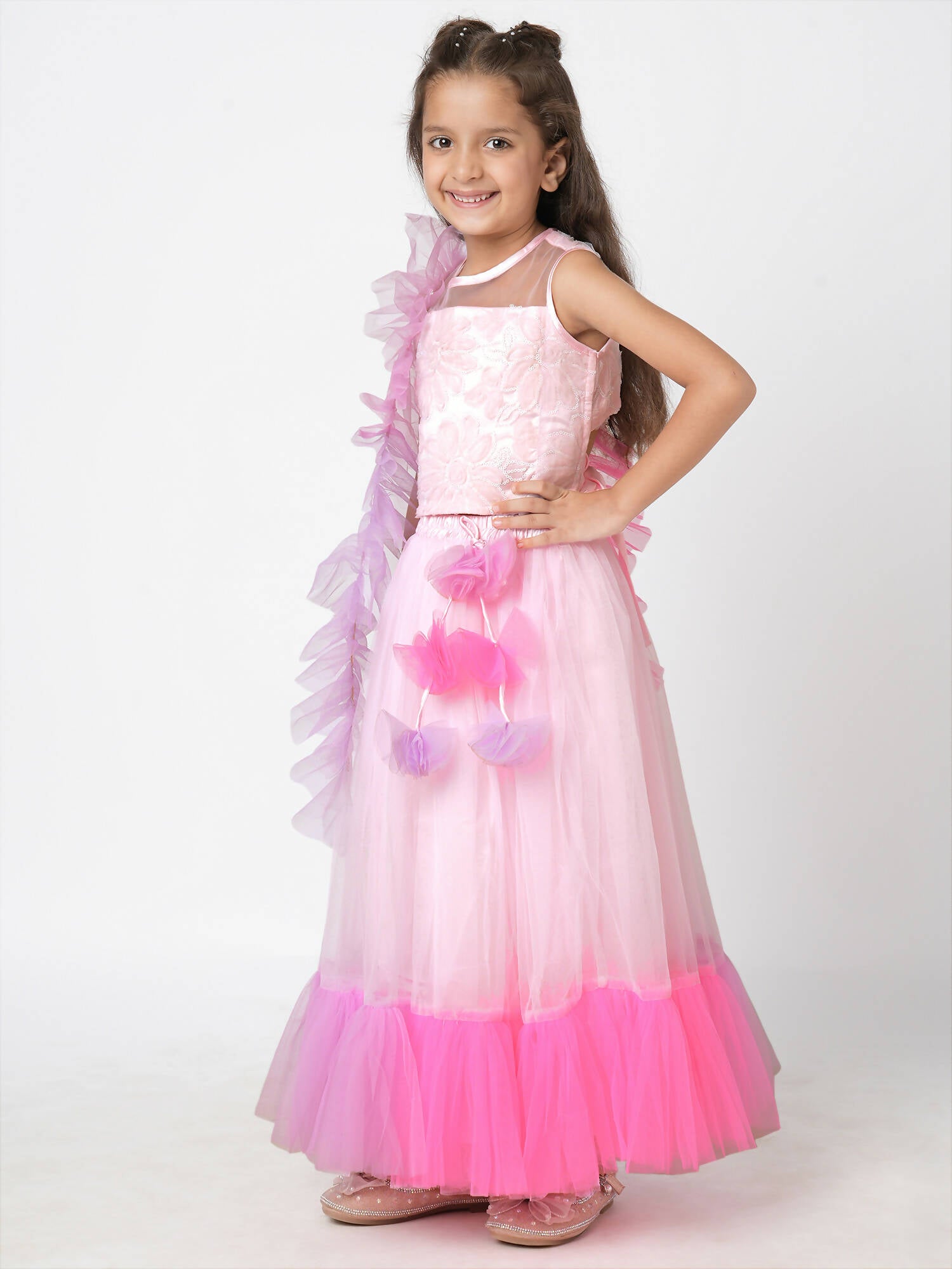 Lil Drama Girls Choli Ghaghra With Dupatta Set - Pink - Distacart