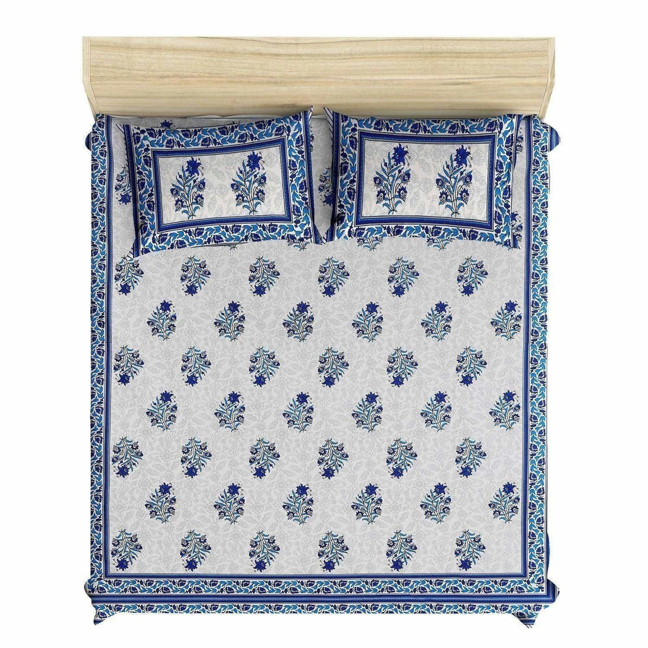 Jaipuri Hand Printed Floral 144TC Cotton DoubleQueen Bedsheet with 2 Pillow Covers - Distacart