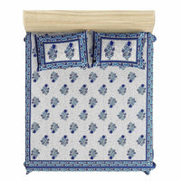 Thumbnail for Jaipuri Hand Printed Floral 144TC Cotton DoubleQueen Bedsheet with 2 Pillow Covers - Distacart