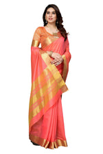 Thumbnail for Vamika Peach Cotton Polyester Silk Weaving Saree - Distacart