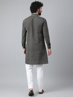 Thumbnail for RIAG Black Color Long Sleeves Ethnic Men's Cotton Long Kurta - Distacart