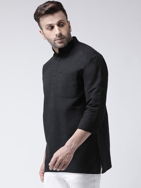 RIAG Black Color Long Sleeves Men's Cotton Short Kurta - Distacart