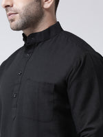 Thumbnail for RIAG Black Color Long Sleeves Men's Cotton Short Kurta - Distacart