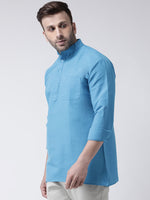 Thumbnail for RIAG Blue Color Long Sleeves Men's Cotton Short Kurta - Distacart