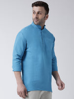 Thumbnail for RIAG Blue Color Long Sleeves Men's Cotton Short Kurta - Distacart