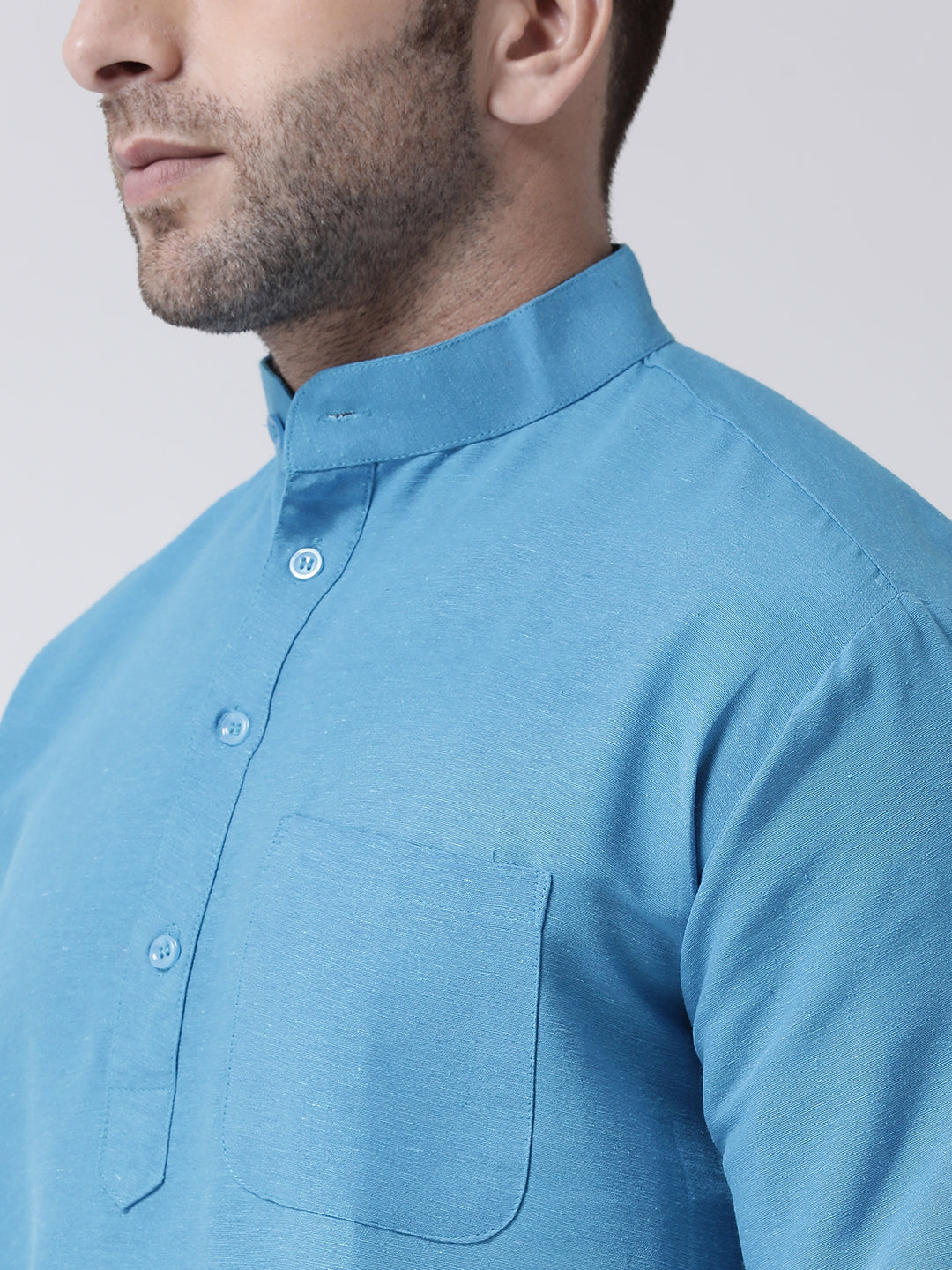 RIAG Blue Color Long Sleeves Men's Cotton Short Kurta - Distacart
