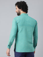 Thumbnail for RIAG Blue Color Long Sleeves Casual Men's Cotton Short Kurta - Distacart