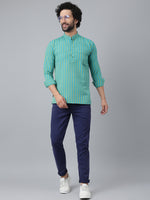 Thumbnail for RIAG Blue Color Long Sleeves Casual Men's Cotton Short Kurta - Distacart