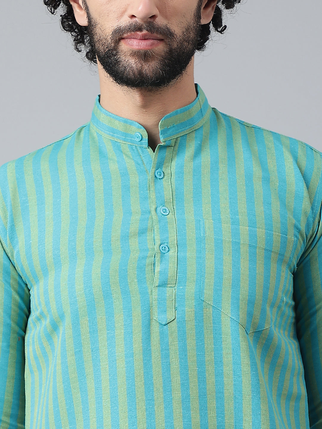RIAG Blue Color Long Sleeves Casual Men's Cotton Short Kurta - Distacart