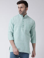 Thumbnail for RIAG Green Color Long Sleeves Men's Cotton Short Kurta - Distacart