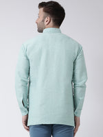 Thumbnail for RIAG Green Color Long Sleeves Men's Cotton Short Kurta - Distacart