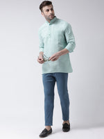 Thumbnail for RIAG Green Color Long Sleeves Men's Cotton Short Kurta - Distacart