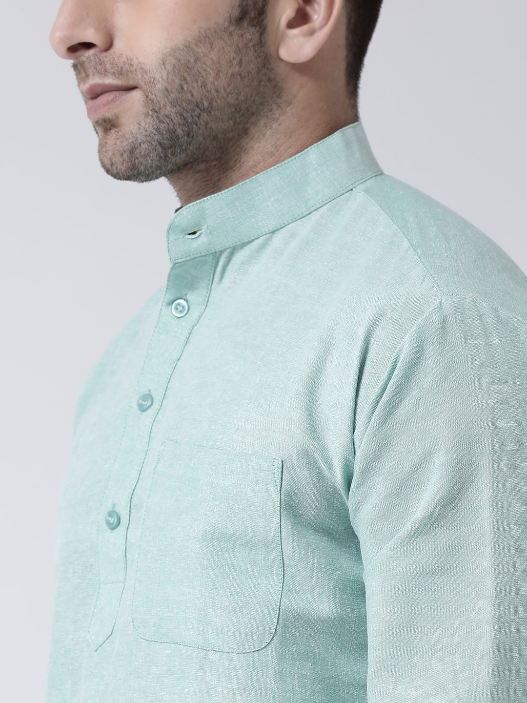 RIAG Green Color Long Sleeves Men's Cotton Short Kurta - Distacart
