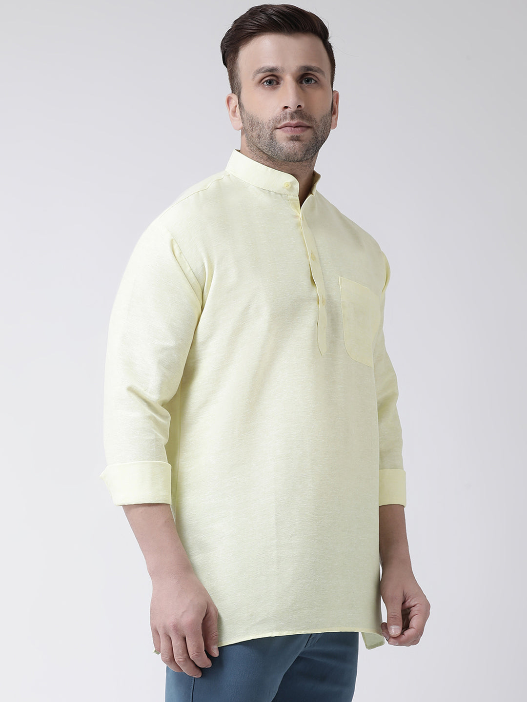 RIAG Yellow Color Long Sleeves Men's Cotton Short Kurta - Distacart