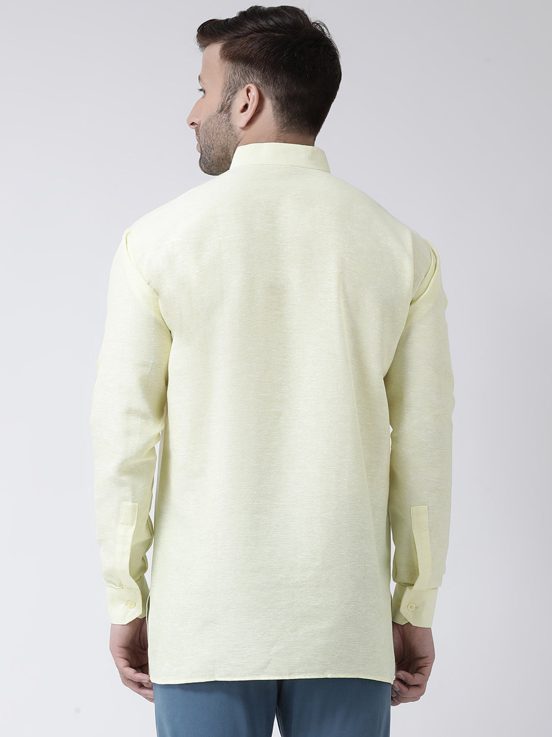 RIAG Yellow Color Long Sleeves Men's Cotton Short Kurta - Distacart