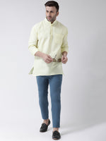 Thumbnail for RIAG Yellow Color Long Sleeves Men's Cotton Short Kurta - Distacart