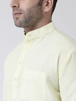 Thumbnail for RIAG Yellow Color Long Sleeves Men's Cotton Short Kurta - Distacart